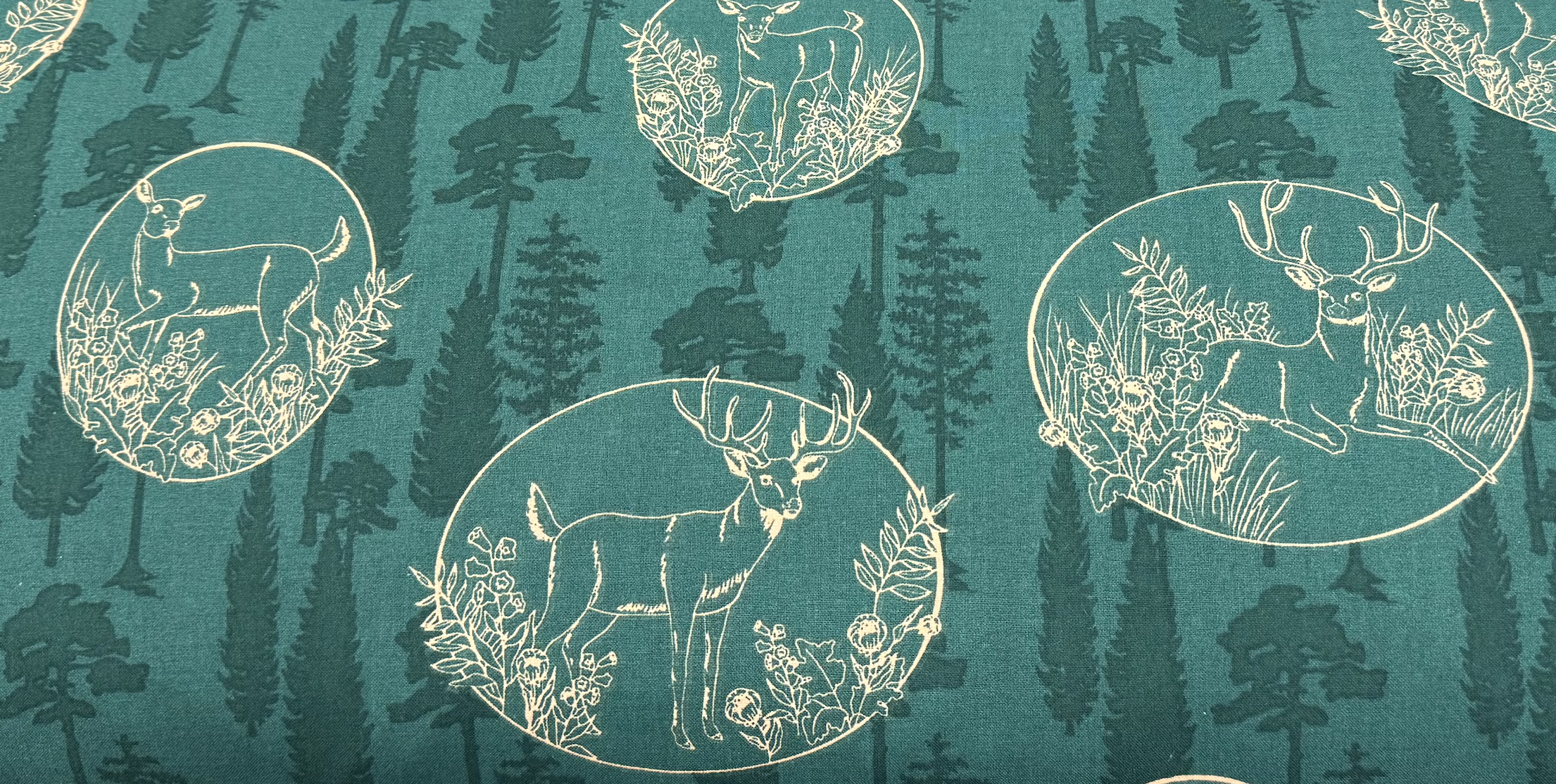 Wide Backing Deer Outline on Forest Green